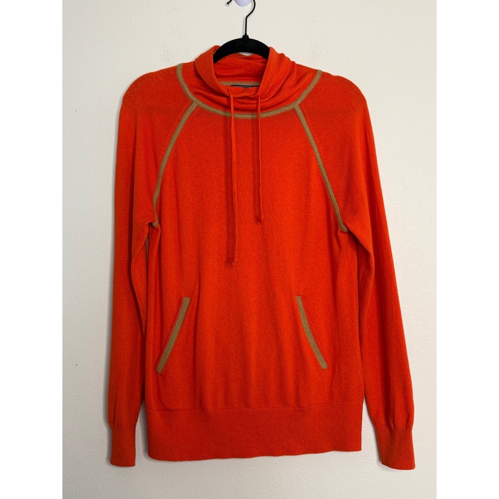 Essex Classics Orange Merino Wool Cotton Funnel Neck Drawstring Sweater Small